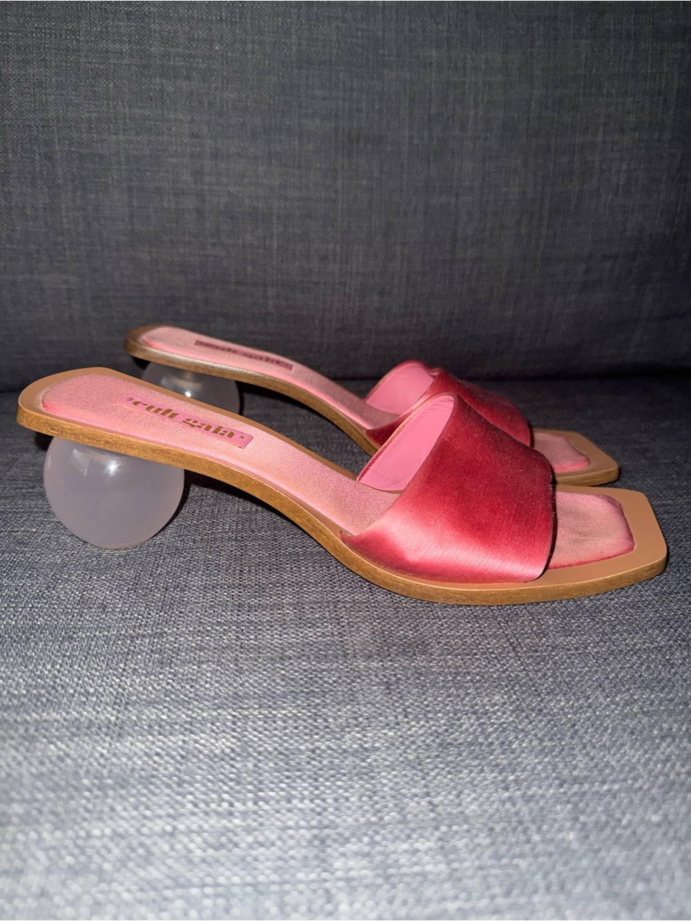 Cult Gaia Pink Satin Slide Sandals with Sculpted Ball Heel - Picture 4 of 9